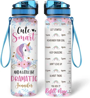 Hyturtle Personalized Unicorn Lovers 32oz 1Liter Motivational Water Bottle - Cute Smart And A Little Bit Dramatic Customized Name Water Bottle With Time Marker, Gifts Cute Kids For School, Birthday