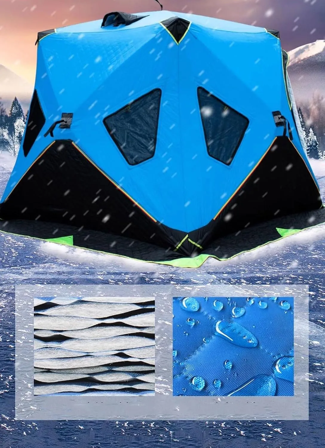 ice Fishing Tent ice Fishing shelter Insulated Winter Portable Thickened Cold-Proof, Wind-Resistant and Warm Tent for 2-3 People(Color:3)