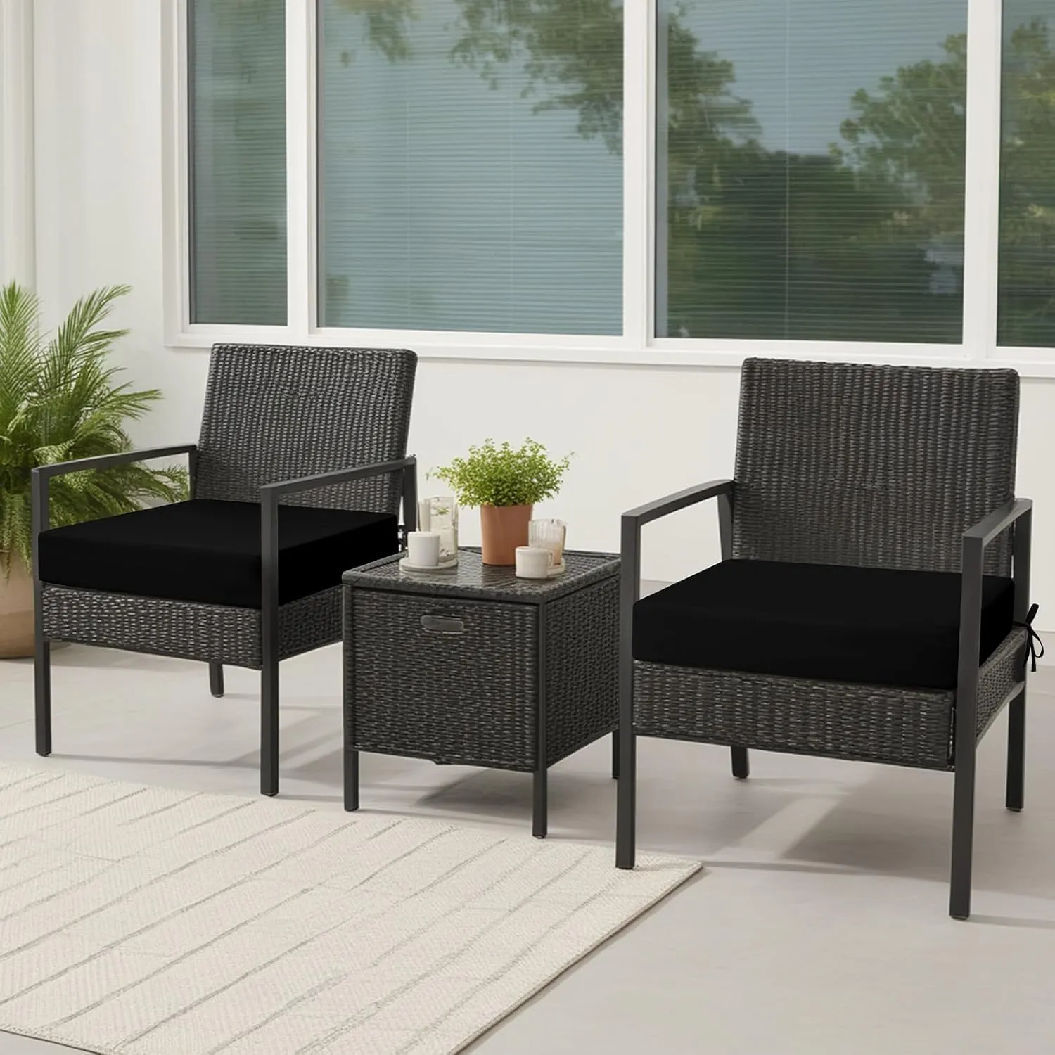 idee-home Outdoor Chair Cushions Set of 2, Waterproof Outdoor Seat Cushions for Patio Furniture, Outside Replacement Chair Pad with Ties for Lawn Deck Porch, 19 x 19 Black
