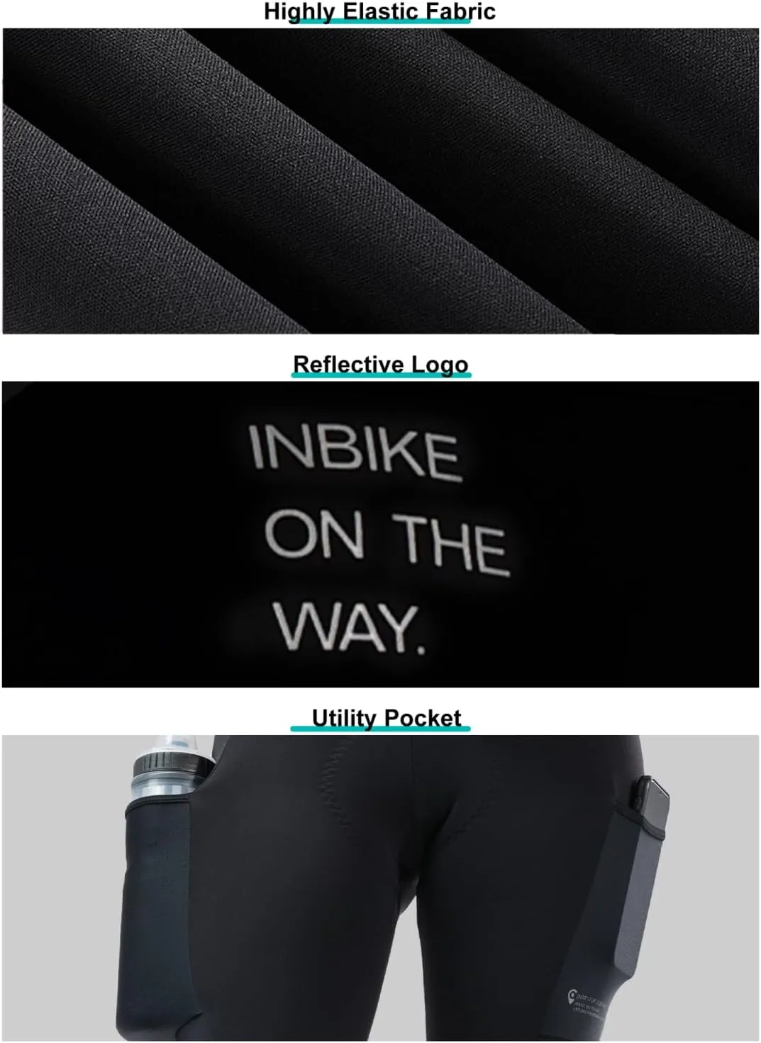 INBIKE 3D Padded Cycling Pants for Women, Thermal Fleece Lined Road Bike Pants, Elastic Bicycle Biking Tights with 2 Pockets