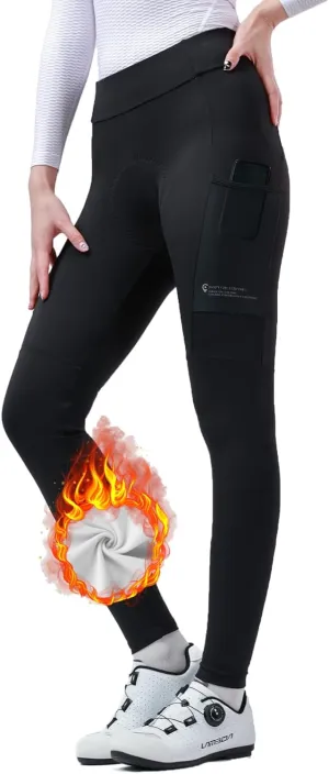 INBIKE 3D Padded Cycling Pants for Women, Thermal Fleece Lined Road Bike Pants, Elastic Bicycle Biking Tights with 2 Pockets
