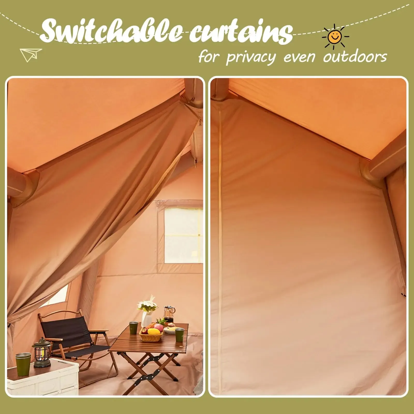 Inflatable Camping Tent with Oversized Canopy and Stove Jack