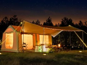 Inflatable Camping Tent with Oversized Canopy and Stove Jack