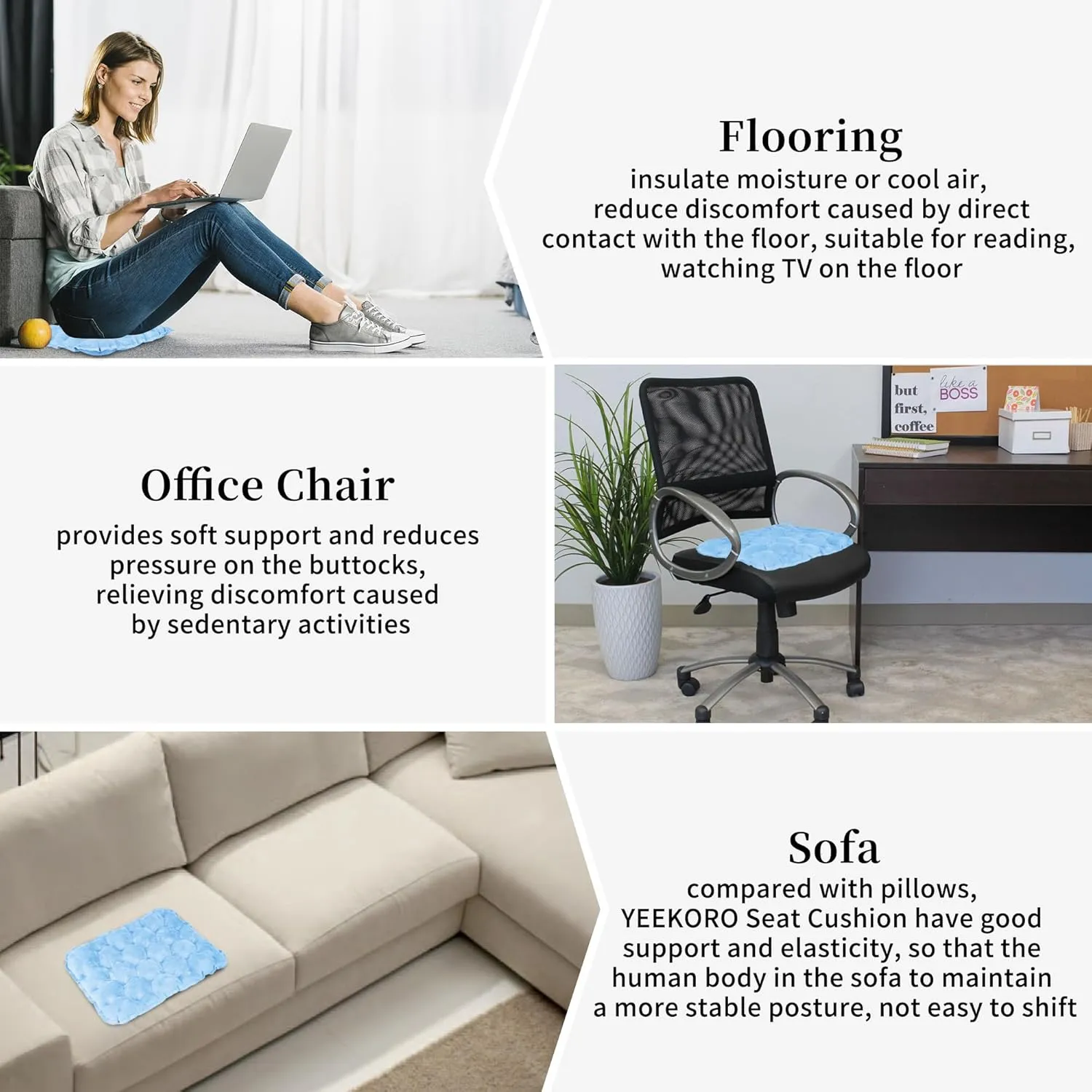 Inflatable Seat Cushion, Lightweight Camping Air Sitting Pad with Repair Cloths, Waterproof Air Seat Cushion, Portable Push-Press Seat Cushion for Airplane Travel Hiking Office Stadium Seat