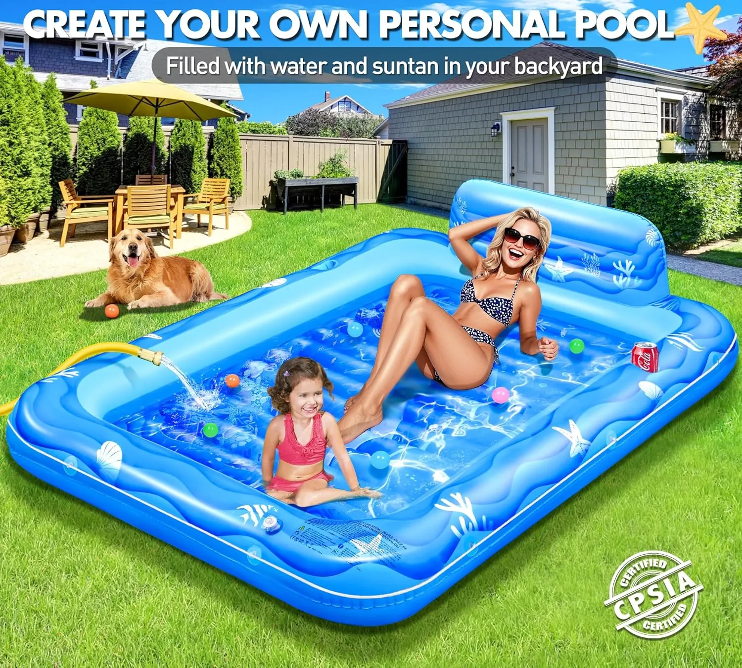 Inflatable Tanning Pool for 2 Person, 81x 60Inch Tanning Pool Lounger Float for Adults, Sunbathing Float Inflatable Water Tanning Bed with Cup Holder, Suntan Tub Personal Pool - Light Blue