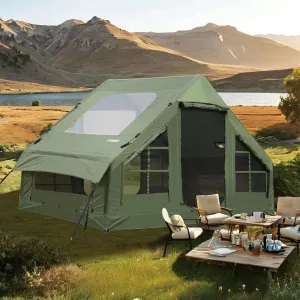 Inflatable Tent for Camping with Hand Pump Blow Up Tent Glamping 4 Season Air Tents, Easy Setup Waterproof Outdoor Oxford Army Green 4-6 Person House Breathable Large Luxury Tents