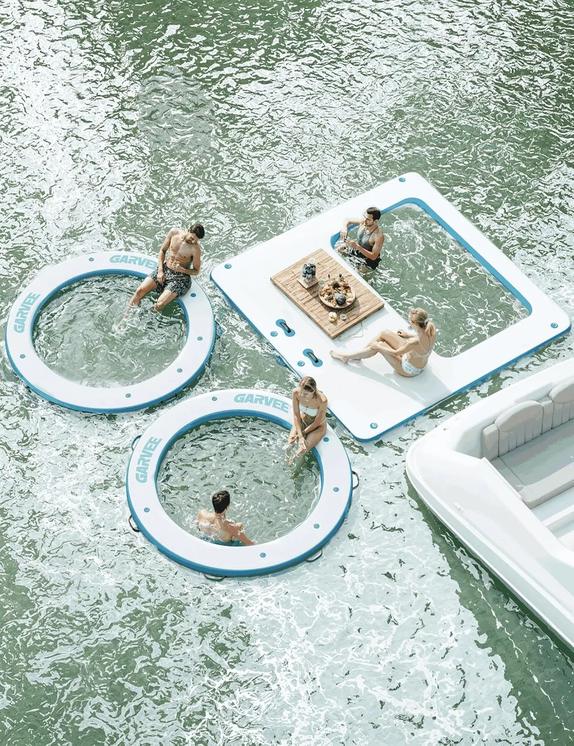 Inflatable Water Hammock Floating Dock Mesh, 10FT/8FT Sunchill Float Ring Heavy Duty River Floats Lake Raft for Tanning Pool Float Island Platform Pad Mat Party