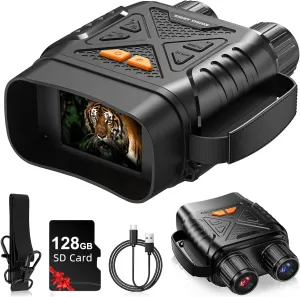 Infrared Binoculars Night Vision, 4K Night Vision Binoculars with 128GB TF Card, 10X Digital Zoom, for Hunting, Adults Wildlife Watchers, Store Photo and Video, Support Connect to Computer
