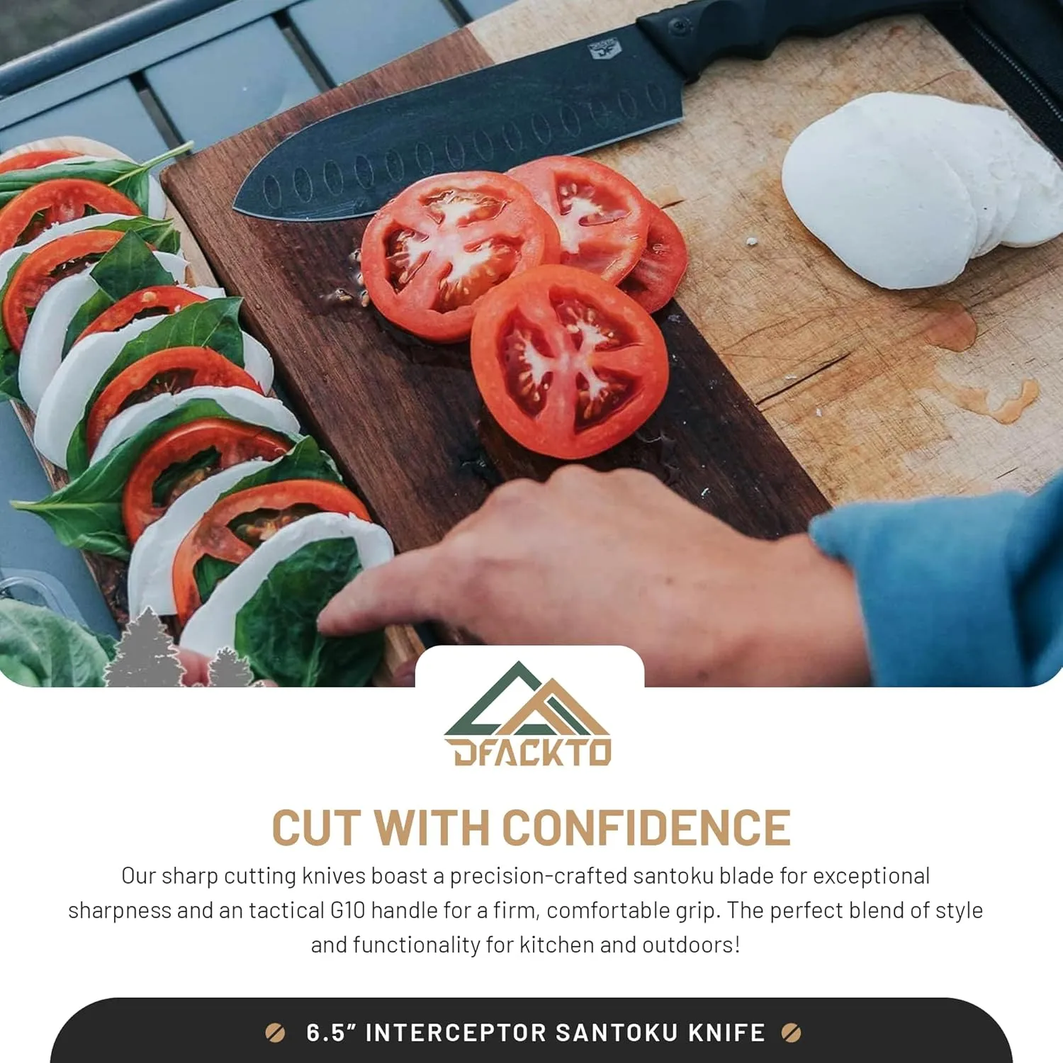 Interceptor Santoku 6.5 Inch Utility Knife – High Carbon Stainless Steel Full Tang Blade for Kitchen, Camping & Outdoor Cooking – Tactical G10 Handle for Precision Chopping & Slicing – Black