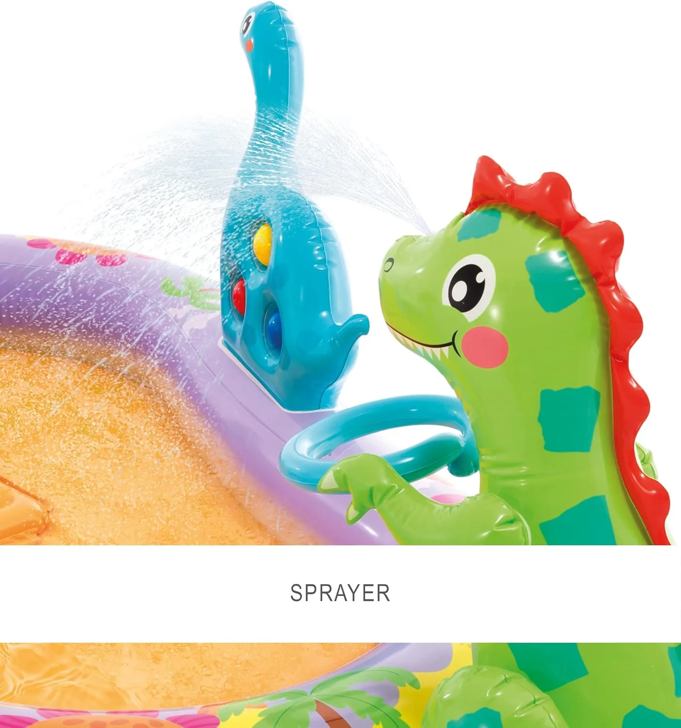 INTEX 56139EP Dino Park Inflatable Kiddie Pool: Inflatable Kids Pool with Water Sprayer and Slide – Splash Pad – 79" x 62" x 27" – Ages 3 
