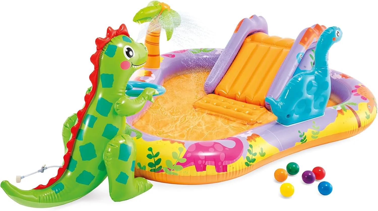 INTEX 56139EP Dino Park Inflatable Kiddie Pool: Inflatable Kids Pool with Water Sprayer and Slide – Splash Pad – 79" x 62" x 27" – Ages 3 