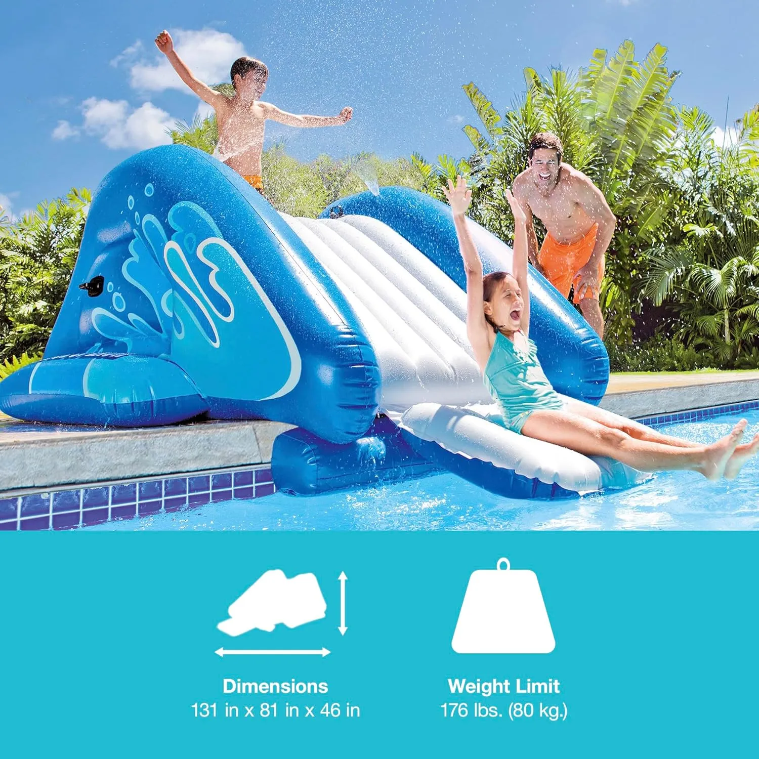 Intex Kool Splash Inflatable Water Slide Swimming Pool Play Center with Built in Sprayers for Kids and Adults, Ages 6 and Up, Blue
