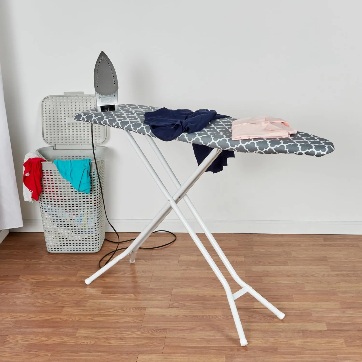 Ironing Board Cover and Pad (Grey Lattice), 100% Cotton with Ultimate Double Padding by Seymour Home Products; Fits Full Size Board | Stain and Scorch Resistant; Elastic Edge | Laundry Accessories