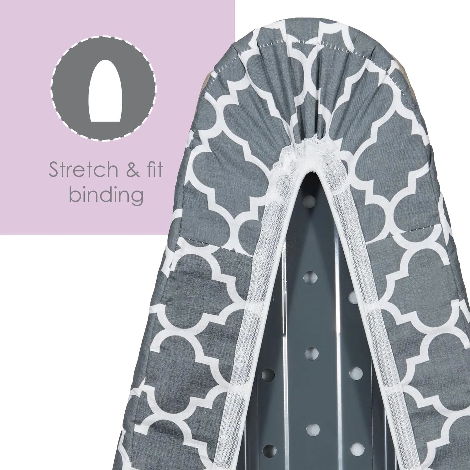 Ironing Board Cover and Pad (Grey Lattice), 100% Cotton with Ultimate Double Padding by Seymour Home Products; Fits Full Size Board | Stain and Scorch Resistant; Elastic Edge | Laundry Accessories