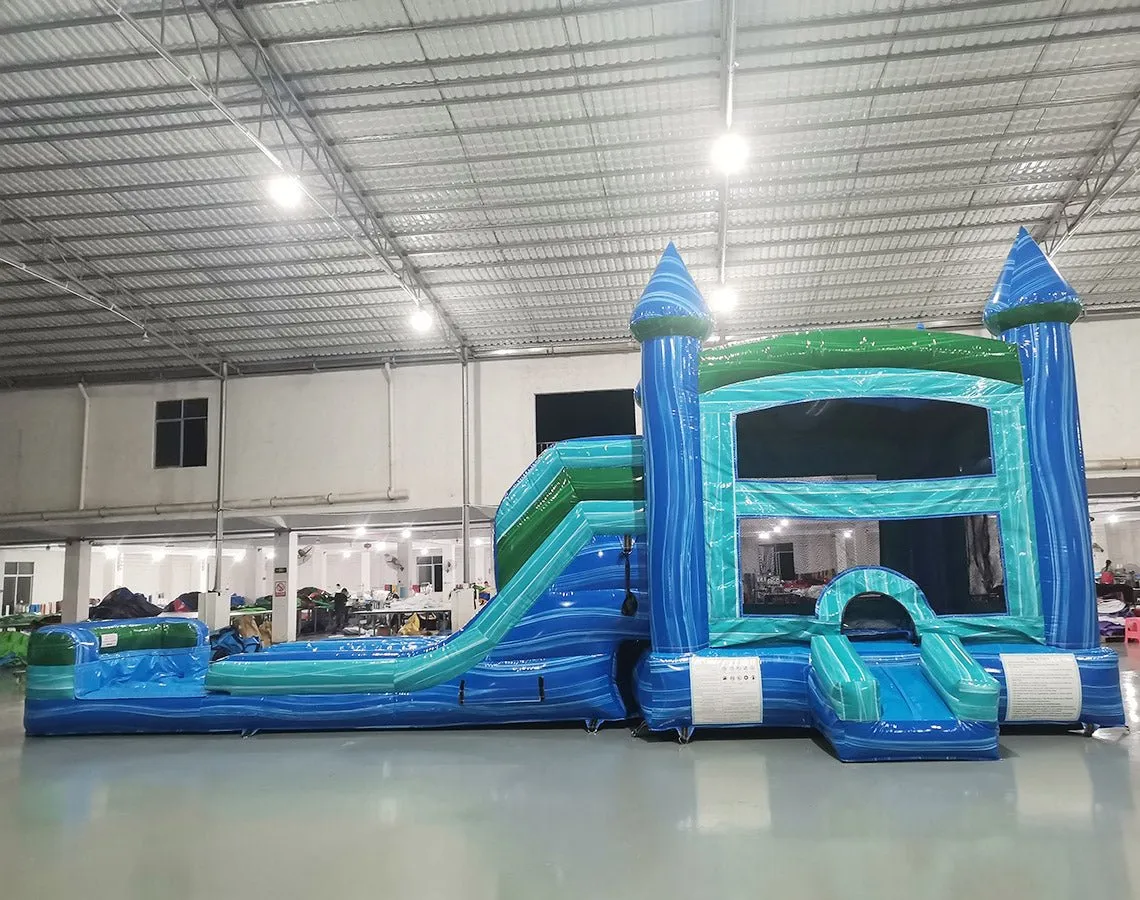 Island Drop Splash & Save Bounce House with Dual LaneSlide (Wet/Dry)