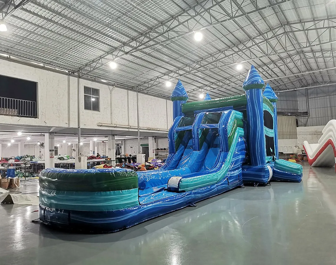 Island Drop Splash & Save Bounce House with Dual LaneSlide (Wet/Dry)