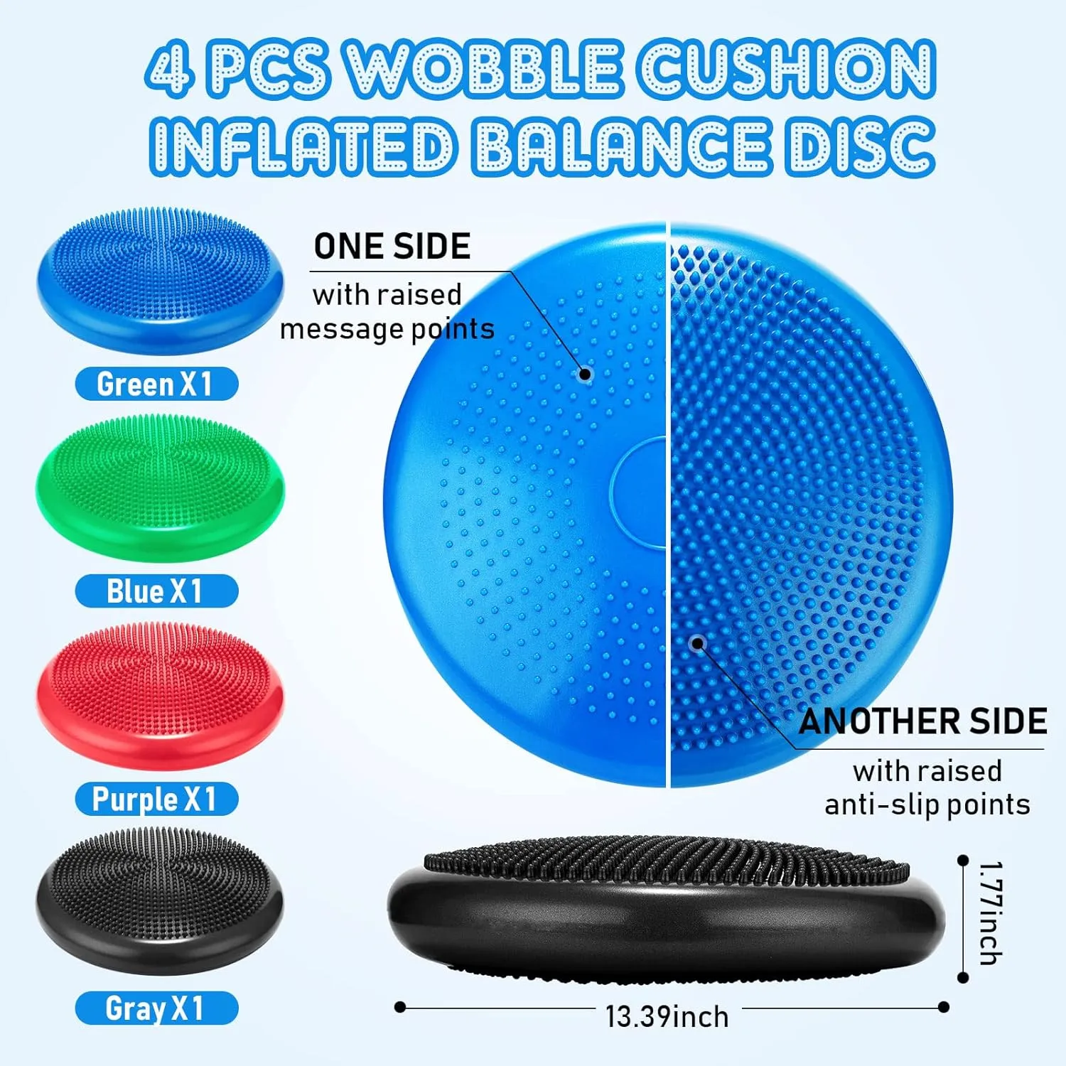 Jerify 4 Pcs Wiggle Seat Flexible Inflated Wobble Cushion Stability Balance Pad Balance Disc Sensory Seat for Men Women Fitness Physical Exercise Improving Posture Home Office