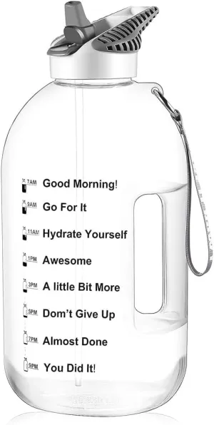 JIMACRO Water Bottle, 1 Gallon/128 oz BOTTLED JOY Water Bottle with Straw and Handle BPA-Free, Daily Water Intake Bottle with Time Markings Tracker to Remind the Drinking Time, Ideal for Hydration
