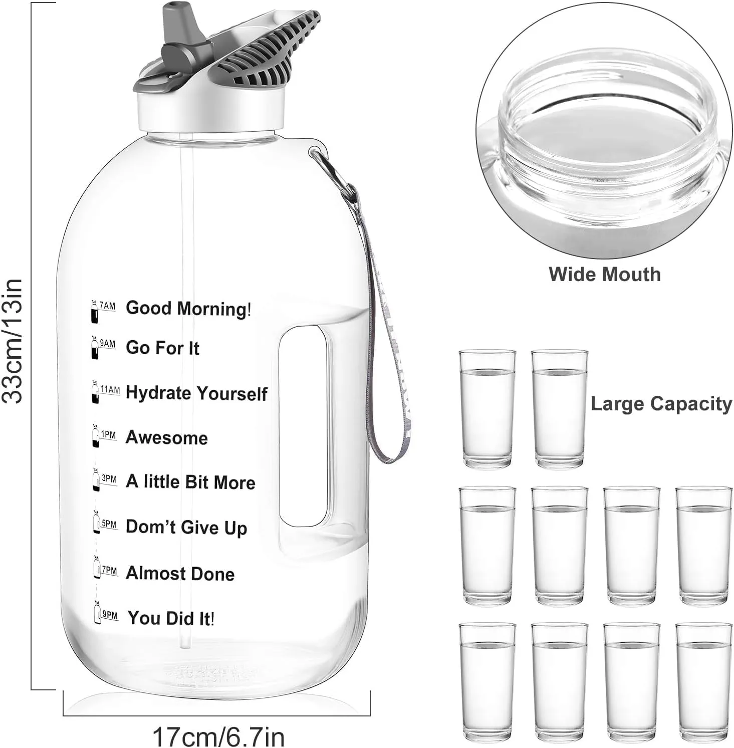 JIMACRO Water Bottle, 1 Gallon/128 oz BOTTLED JOY Water Bottle with Straw and Handle BPA-Free, Daily Water Intake Bottle with Time Markings Tracker to Remind the Drinking Time, Ideal for Hydration
