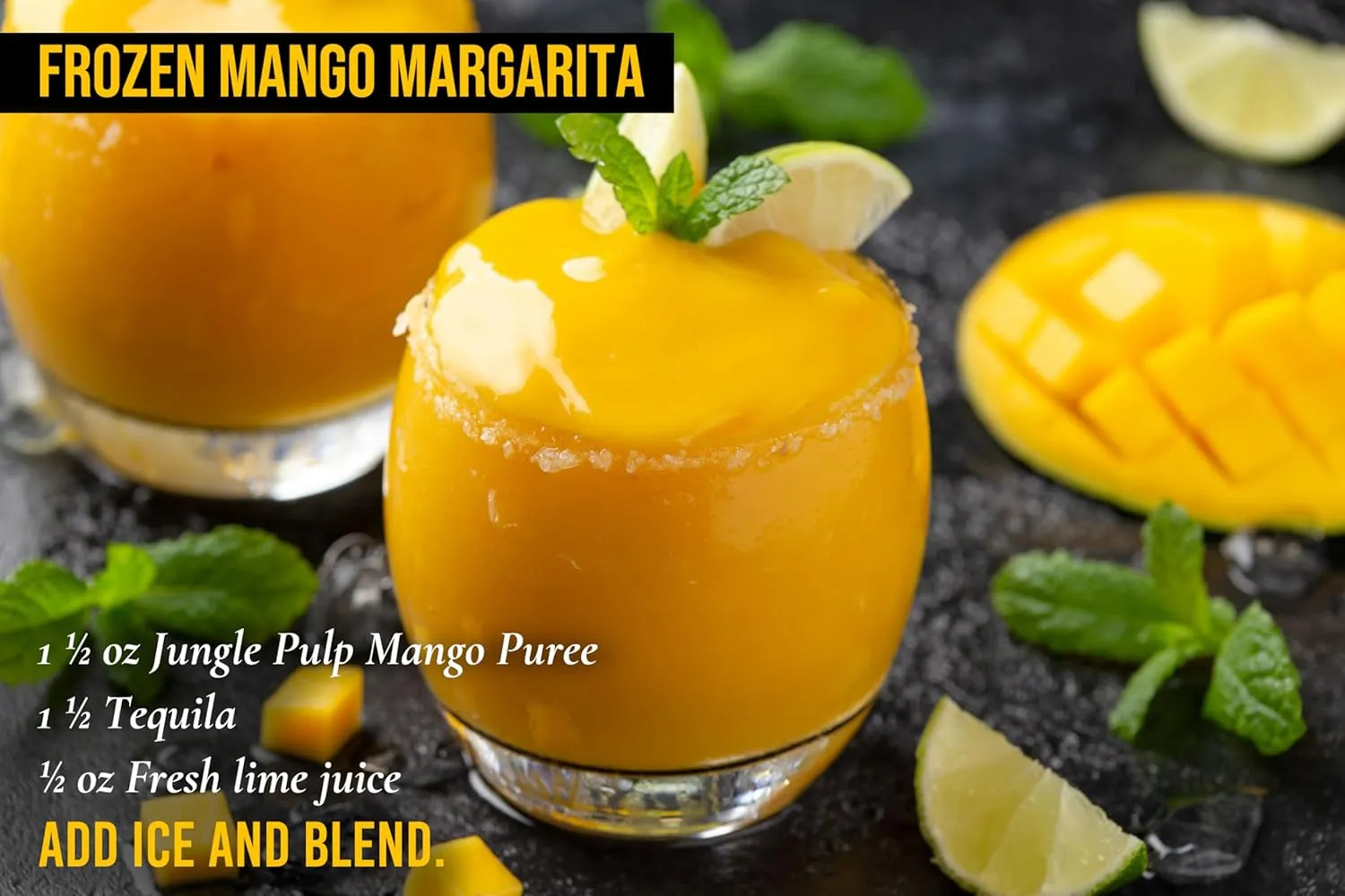 Jungle Pulp Mango Puree Costa Rica Blend, for Cocktails, Baking and Desserts -Never canned - Mix or pour into Smoothies, Daiquiri, Margaritas, Ice Tea and Cakes- 1 Liter