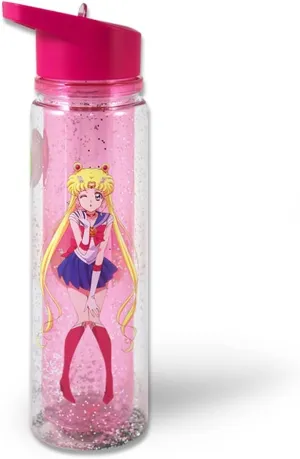 JUST FUNKY Sailor Moon Crystal Double-Walled Water Bottle | 18 oz Plastic Travel Beverage Container | Includes Glitter Wall | Home Deco | Anime Water Bottle | Officially Licensed
