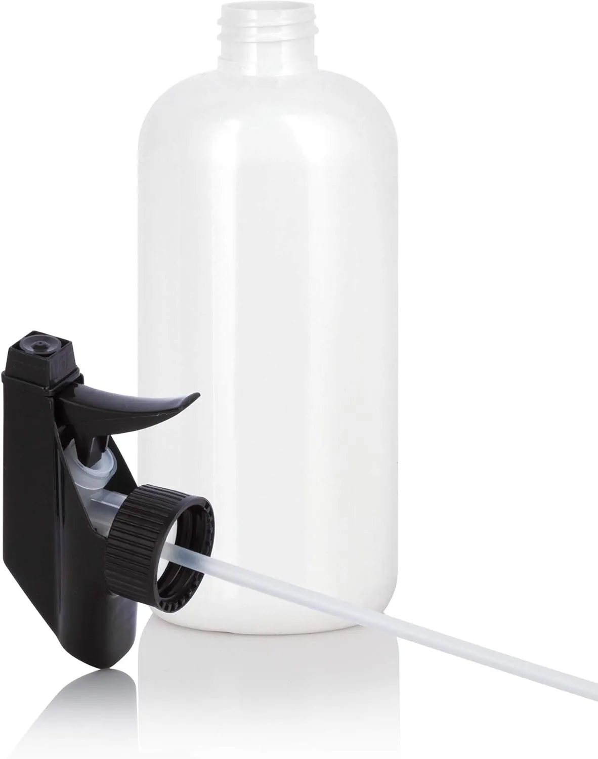 JUVITUS 16 oz White Plastic PET Boston Round Bottle with Black Trigger Spray (12 pack)