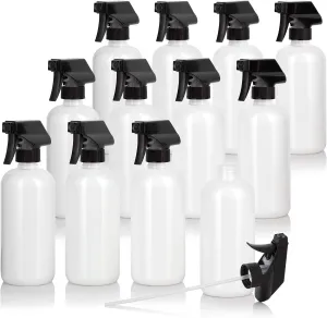 JUVITUS 16 oz White Plastic PET Boston Round Bottle with Black Trigger Spray (12 pack)