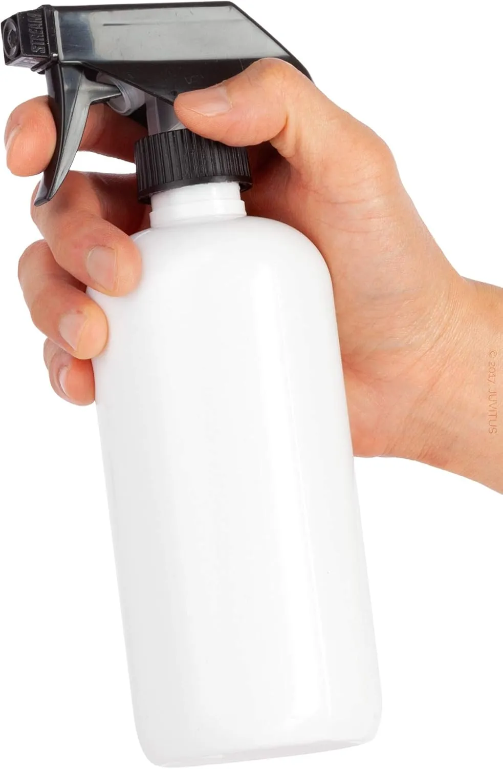 JUVITUS 16 oz White Plastic PET Boston Round Bottle with Black Trigger Spray (12 pack)