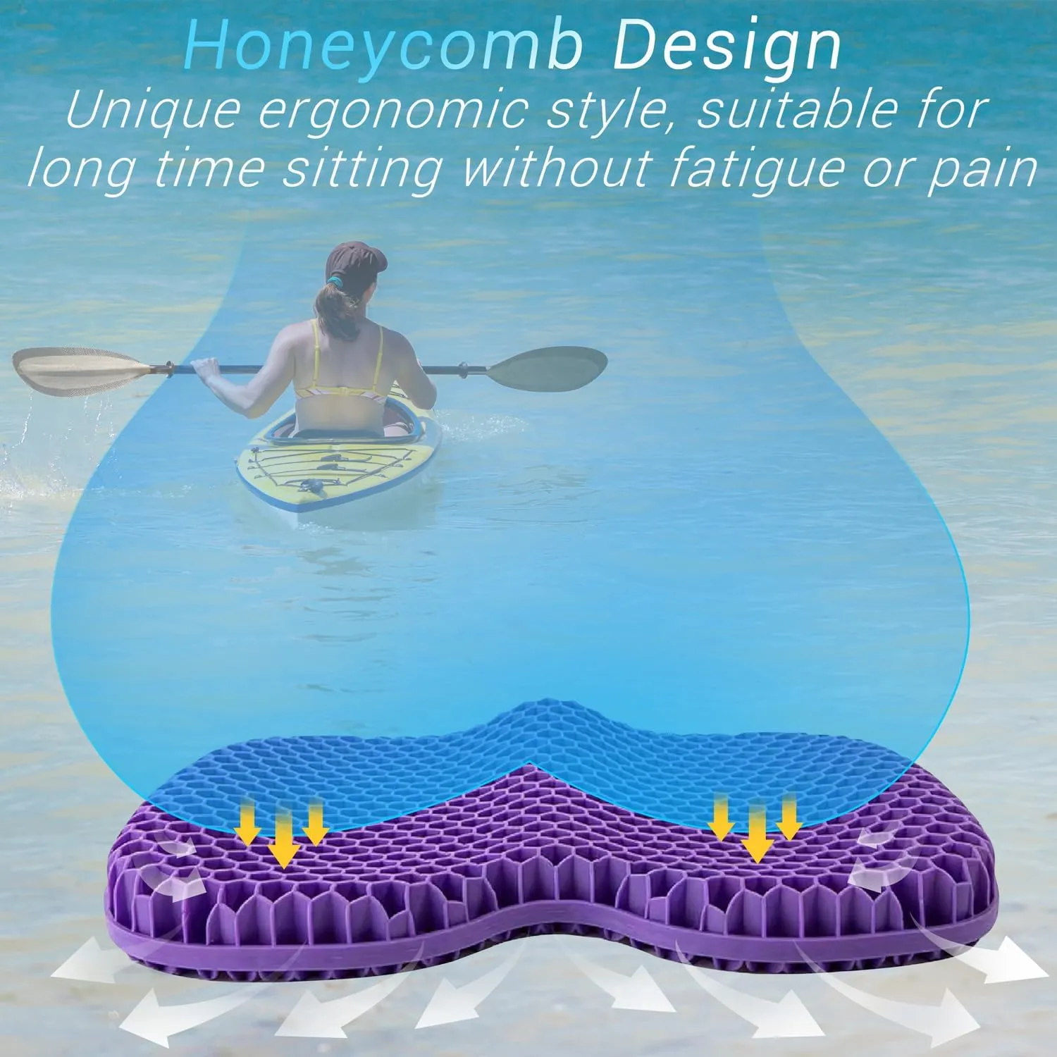 Kayak Gel Seat Cushion, Thicken Waterproof Seats Chair Cushions Kayak Seat Pad with Non Slip Cover for Sit in Inflatable Kayak Canoe Kayak Boat Accessories Equipment Gear for Fishing Kayaking