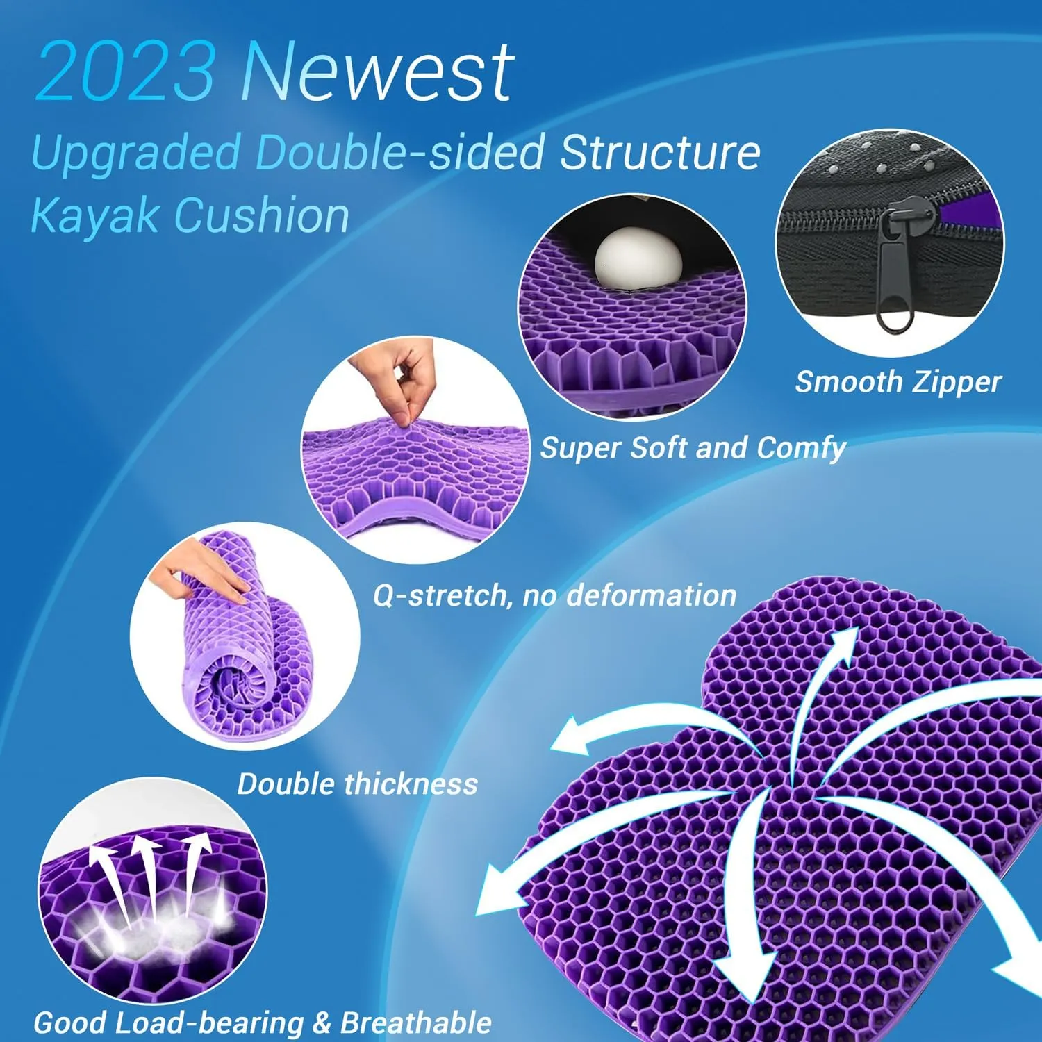 Kayak Gel Seat Cushion, Thicken Waterproof Seats Chair Cushions Kayak Seat Pad with Non Slip Cover for Sit in Inflatable Kayak Canoe Kayak Boat Accessories Equipment Gear for Fishing Kayaking