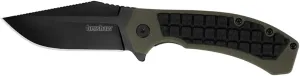 Kershaw Faultine Pocketknife (8760); 3-Inch 8Cr13MoV Blade with KVT Manual Open, Black Oxide Coating and Rubber Overmold, Olive Handle, Pocketclip
