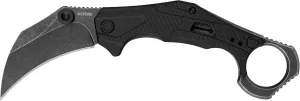 Kershaw Outlier, Tactical Karambit Style Folding Pocket Knife with Assisted Opening, Reverse Grip, Blackwash Finish on Black Handle, Liner Lock, 2.6 inch Blade with Deep Carry Pocketclip