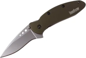 Kershaw Scallion, Olive Drab Pocket Knife (1620OL); 2.4 Bead-Blasted 420HC Steel Blade, Anodized Aluminum Handle, SpeedSafe Assisted Opening, Liner and Tip Lock, Single-Position Pocketclip; 2.5 OZ