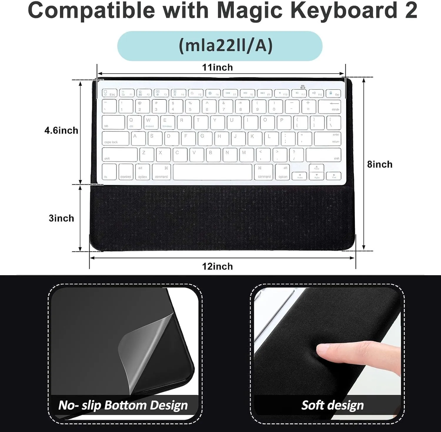 Keyboard Wrist Rest for Pad Wrist Rest Stand Compatible with Wireless Keyboard with Numeric Keypad for Easy Typing(Compatible with Magic Keyboard 2, MLA22LL/A)