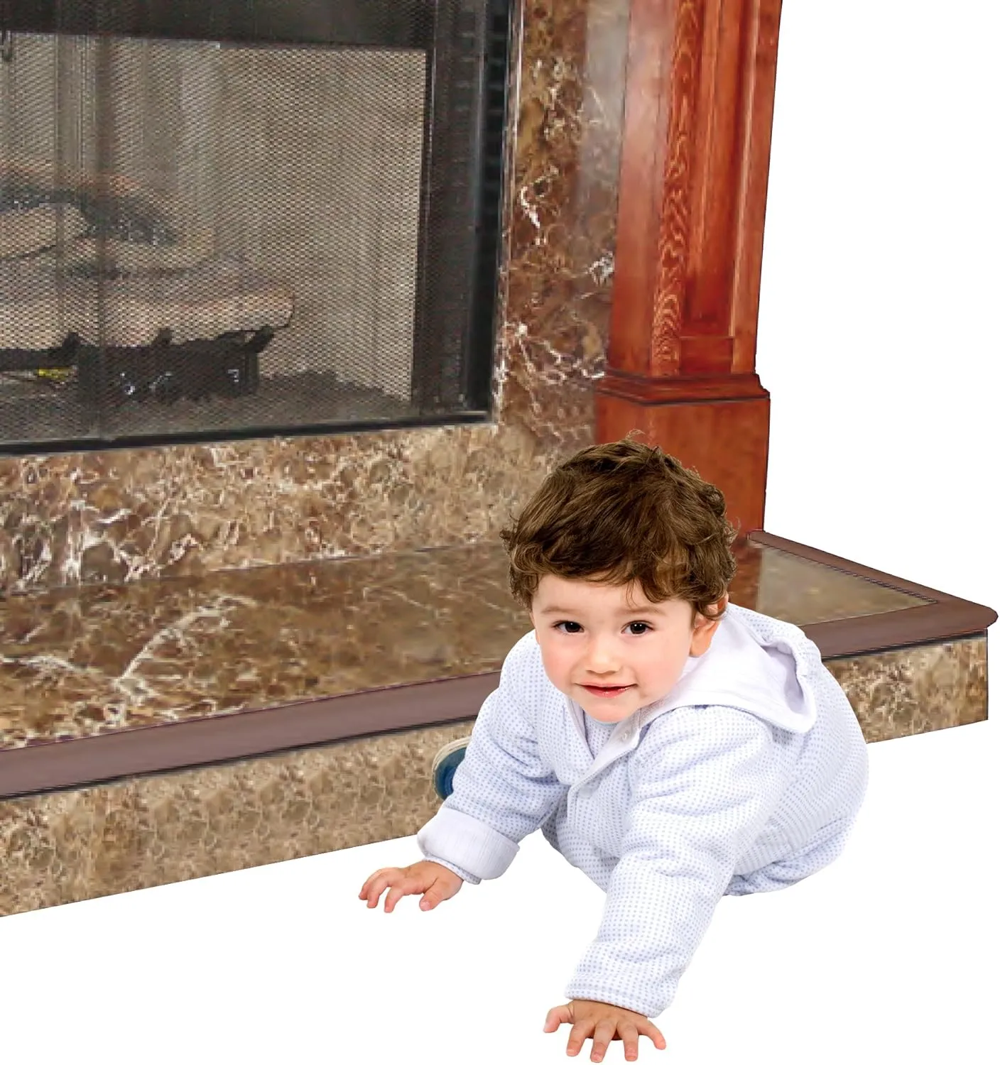 KidKusion Hearth Cushion | Made in USA | Brown | 8.33 Ft of Padding | Child Safety, Edge and Corner Guard, Babyproof Fireplace Bumper
