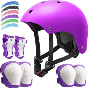 Kids Bike Helmet Set, Adjustable Helmet for Ages 3-14 Year Boys Girls, Toddler Pad Set with Knee and Elbow Pads for Bike, Roller, Skating, Scooter, Longboard and More Sports, 6 Color