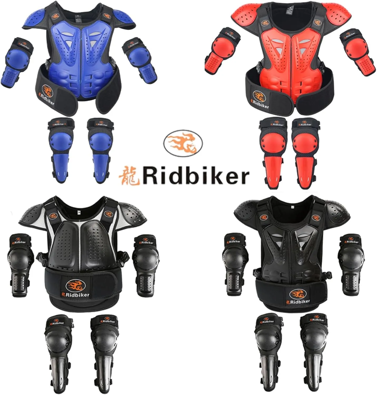Kids Dirt Bike Chest Protector Motocross Motorcycle Armor Vest With Elbow Guard and Knee Shin Guard Pads - Youth Protective Gear
