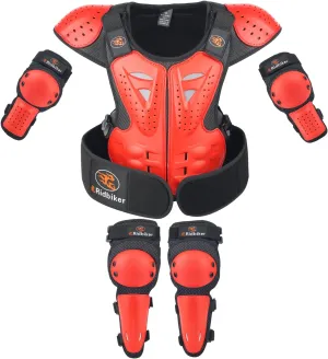 Kids Dirt Bike Chest Protector Motocross Motorcycle Armor Vest With Elbow Guard and Knee Shin Guard Pads - Youth Protective Gear