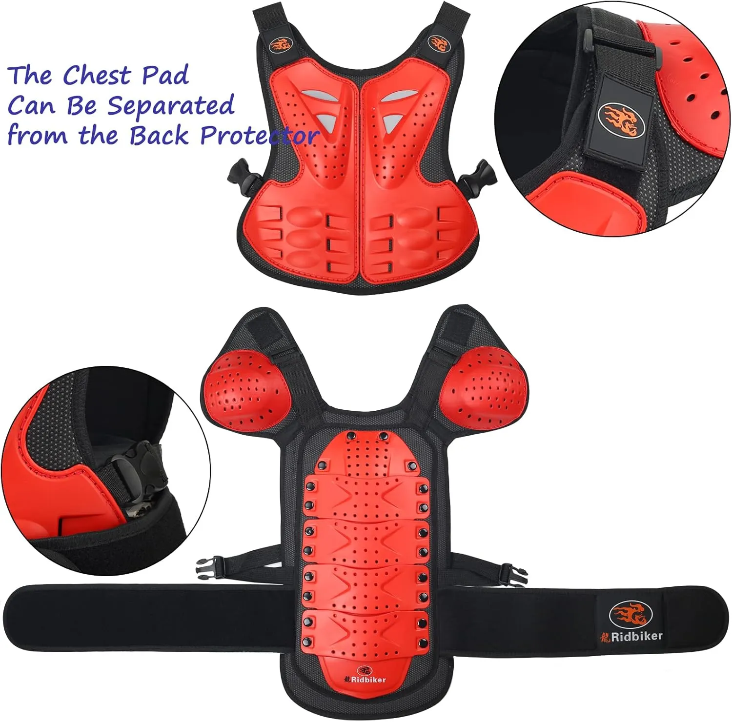 Kids Dirt Bike Chest Protector Motocross Motorcycle Armor Vest With Elbow Guard and Knee Shin Guard Pads - Youth Protective Gear