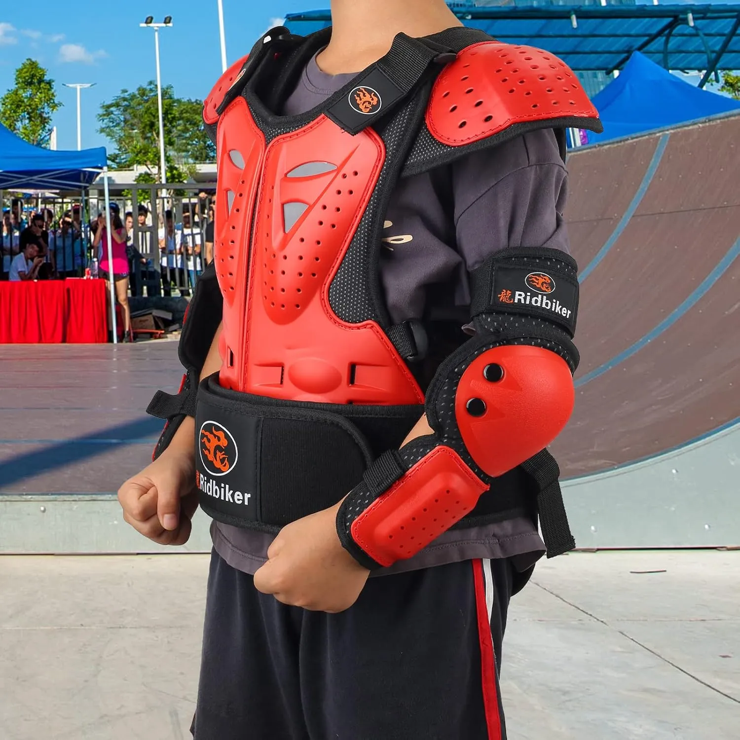 Kids Dirt Bike Chest Protector Motocross Motorcycle Armor Vest With Elbow Guard and Knee Shin Guard Pads - Youth Protective Gear