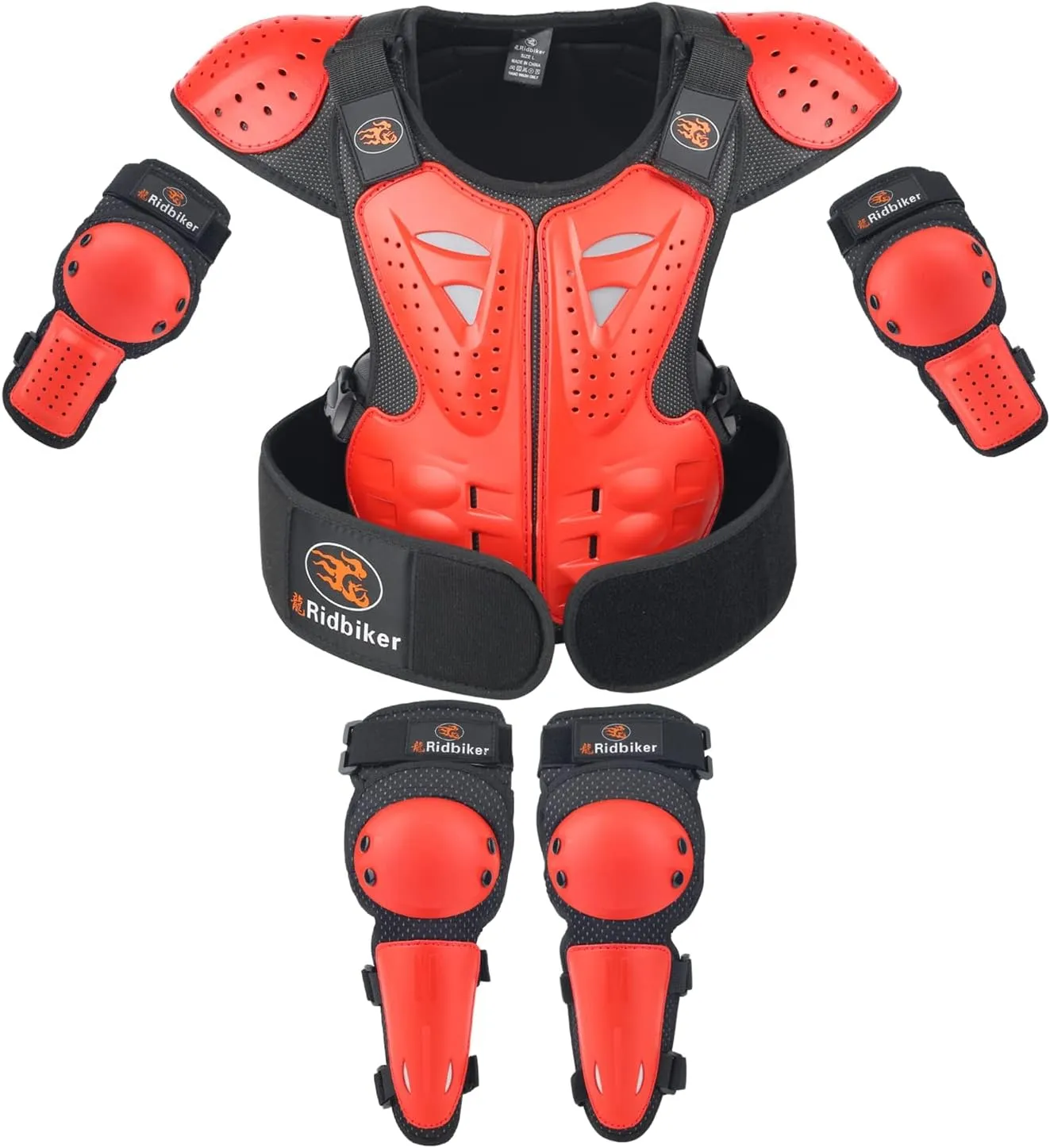 Kids Dirt Bike Chest Protector Motocross Motorcycle Armor Vest With Elbow Guard and Knee Shin Guard Pads - Youth Protective Gear