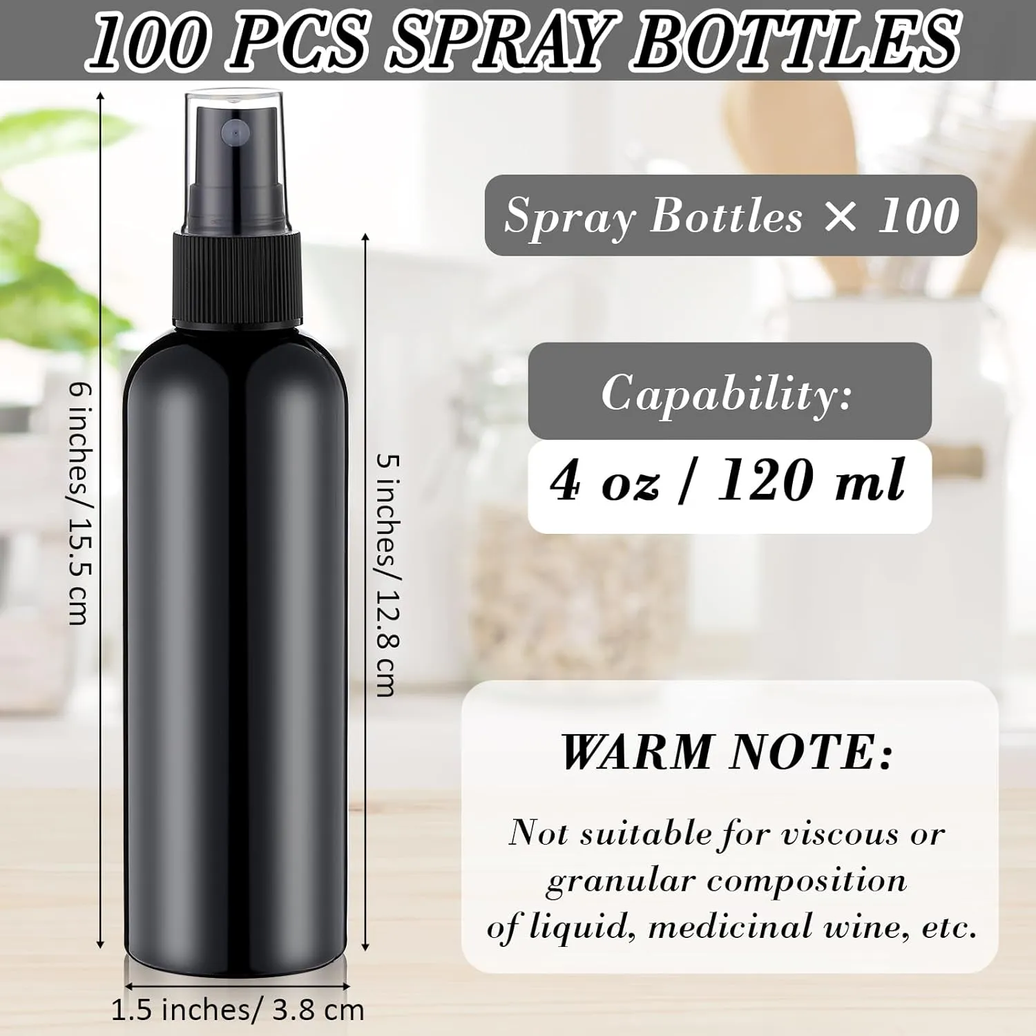 Kigley 100 Pcs Small Spray Bottle Bulk 4 oz Plastic Empty Mist Spray Bottles for Essential Oils Fine Mist Sprayer Reusable Refillable Portable Travel Containers for Perfume Cleaning Samples(Black)