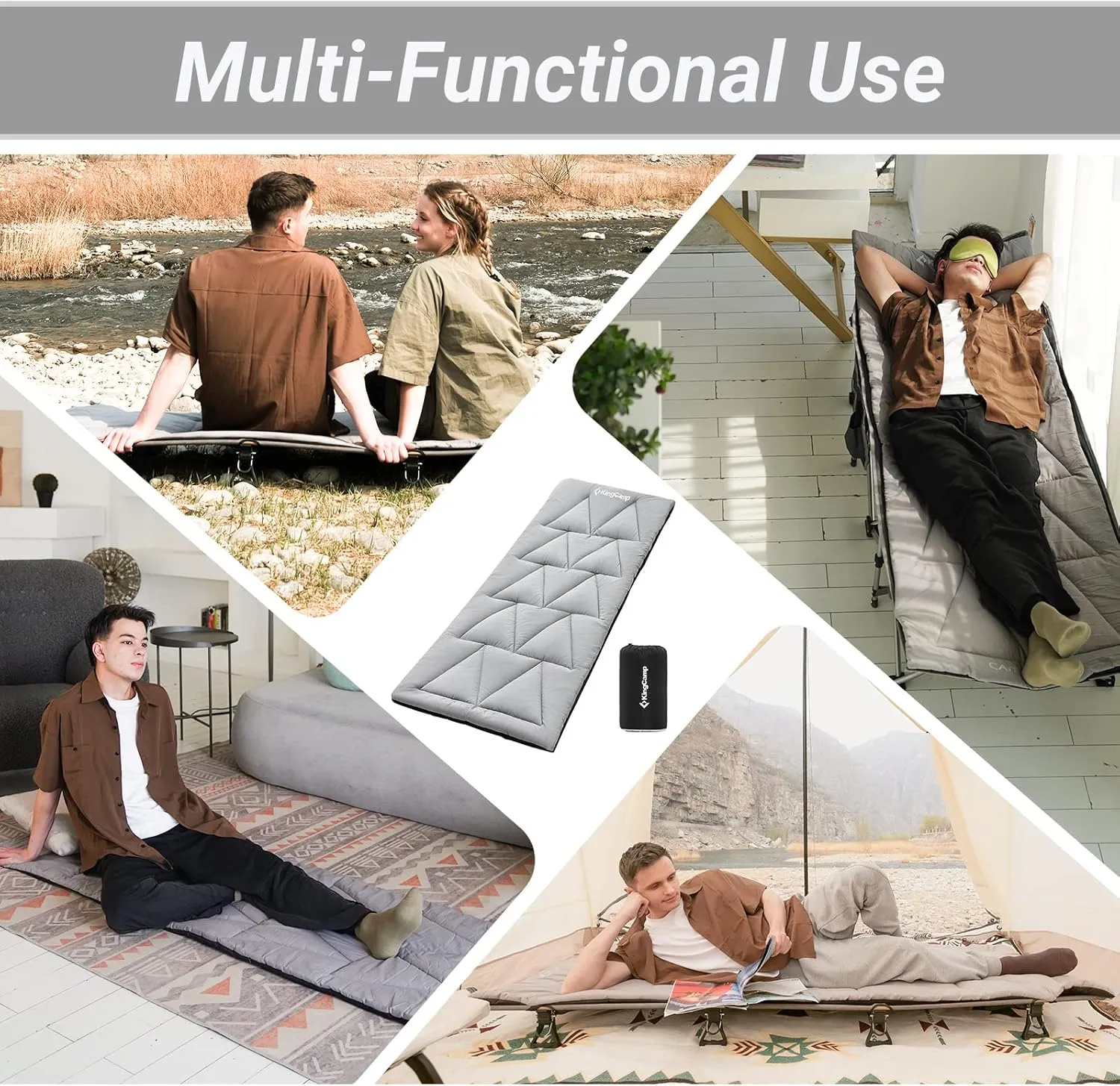 KingCamp Cot Mattress, Portable Lightweight Camping Sleeping Mat Soft Comfortable Non-Slip Cot Pad for Camp Cot, RV Bunk & Twin Beds
