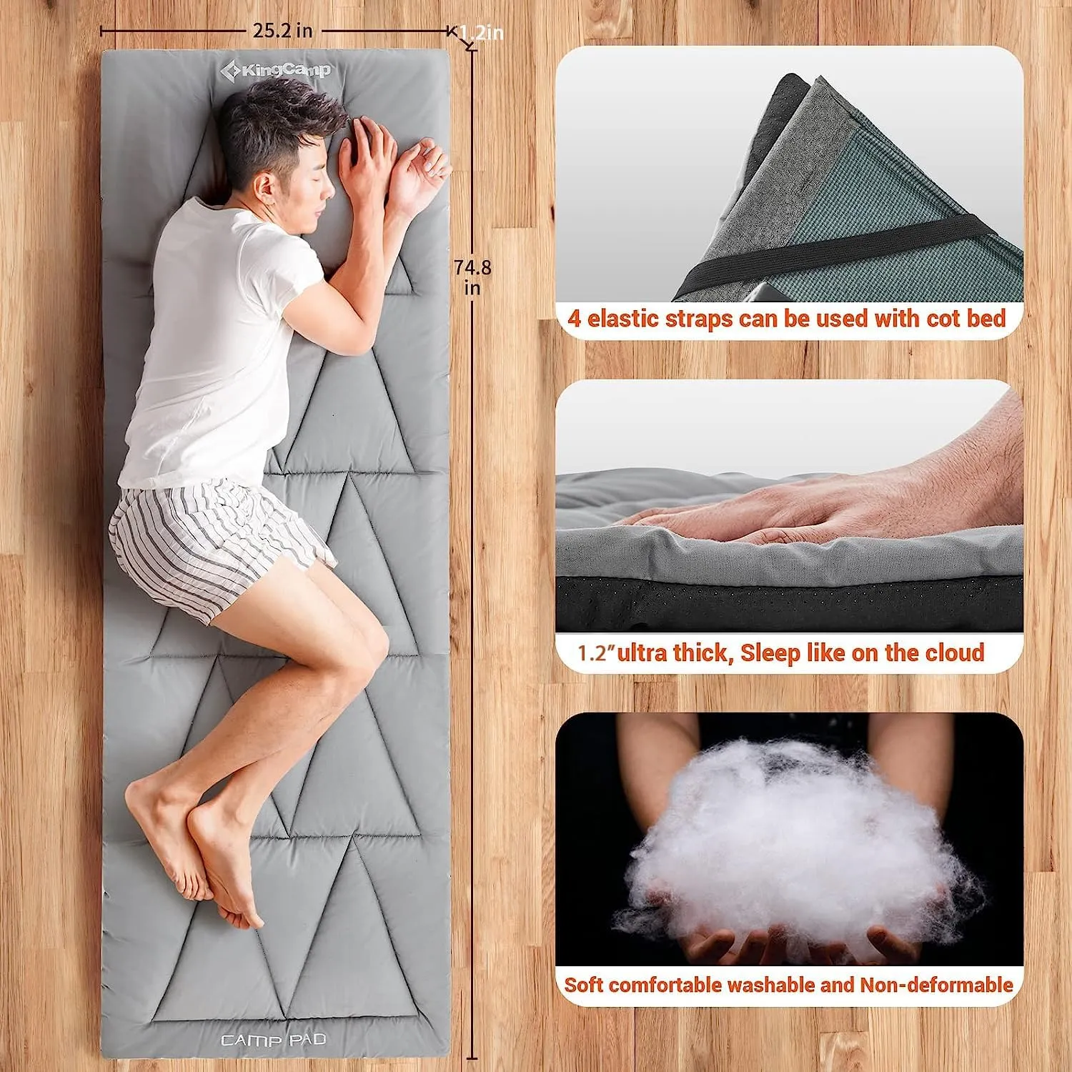KingCamp Cot Mattress, Portable Lightweight Camping Sleeping Mat Soft Comfortable Non-Slip Cot Pad for Camp Cot, RV Bunk & Twin Beds