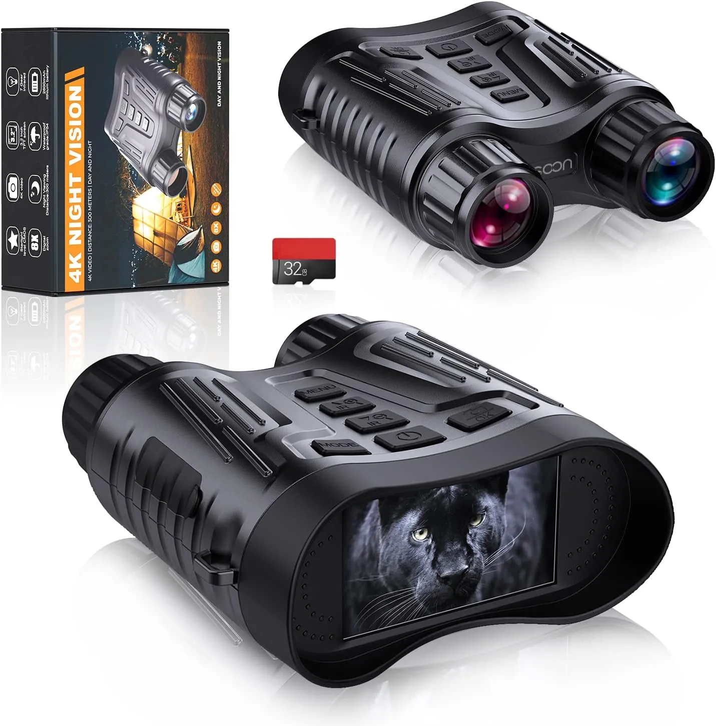 KINKA Night Vision Binoculars, 3.2''Large Screen Infrared Digital Goggles for 100% Darkness, 1312FT Day and Night Vision for Adults, 4K Photo & Video for Hunting Gear