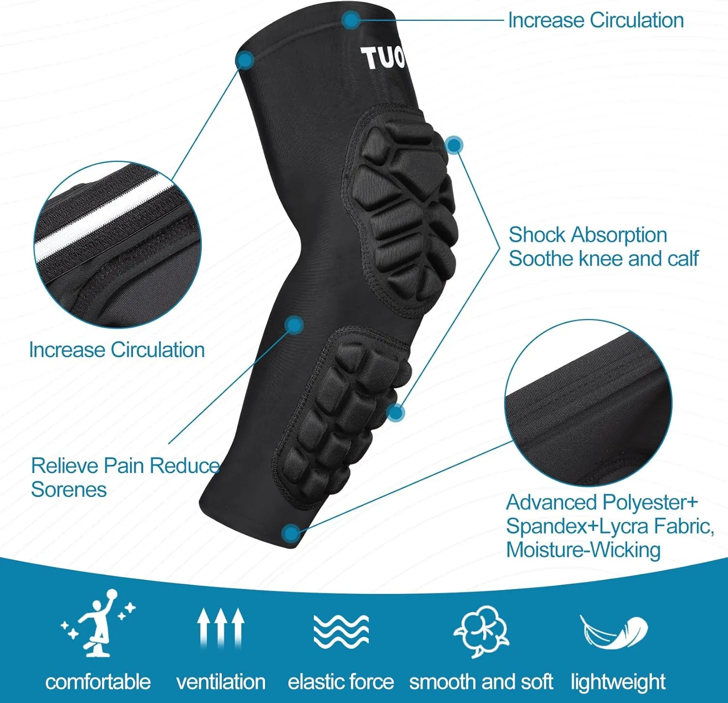 Knee Pads Compression Leg Sleeve for Basketball Volleyball Soccer Anti-Slip Knee Protector Gear Youth Kids Adults (1 Pair)