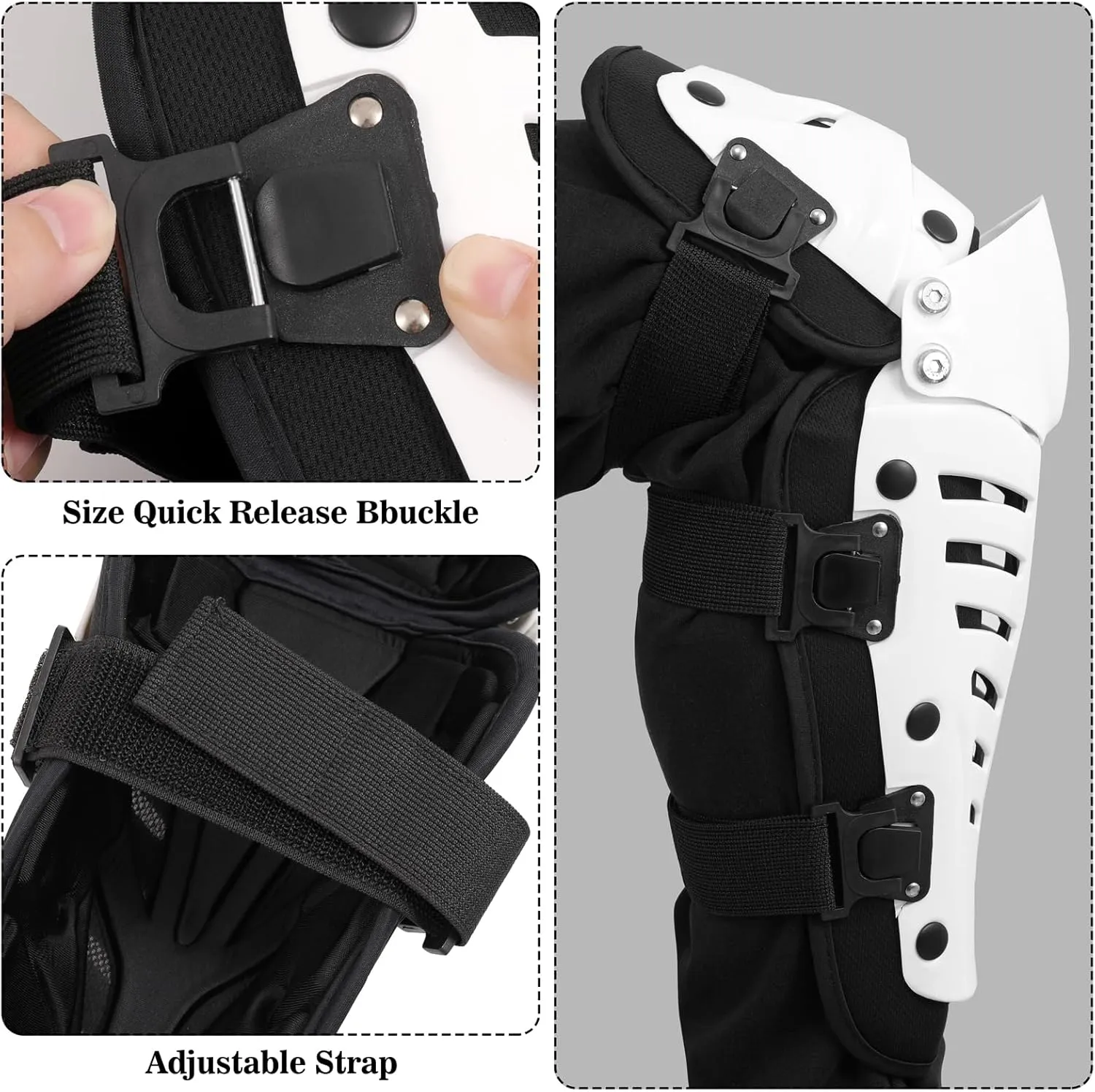 Knee Shin Guards Motorcycle Protective Gear, Knee Pads 3 Sections Adjustable Leg Armor Crashproof 1 Pair, Motocross Gear for Men MTB Riding Mountain Bike