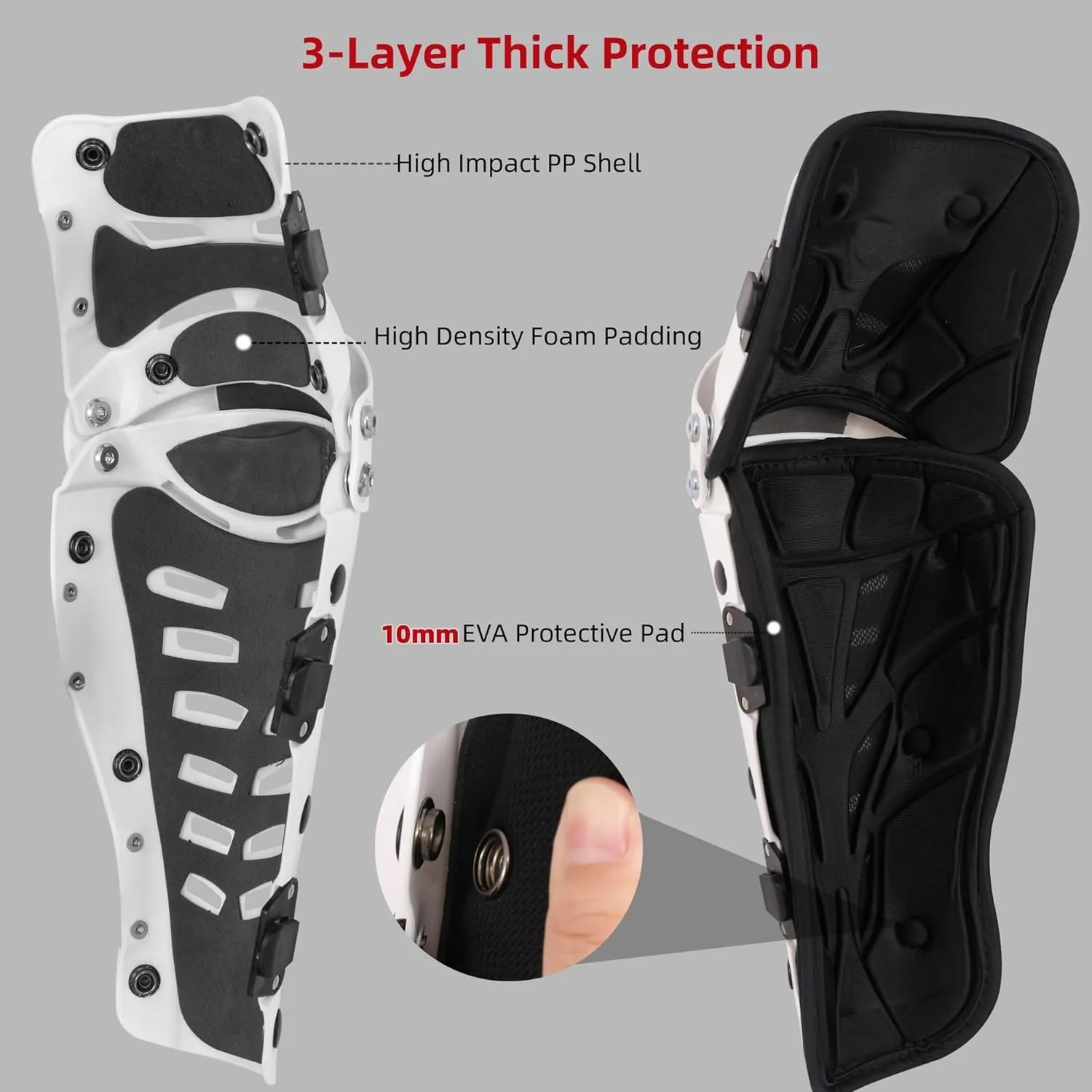 Knee Shin Guards Motorcycle Protective Gear, Knee Pads 3 Sections Adjustable Leg Armor Crashproof 1 Pair, Motocross Gear for Men MTB Riding Mountain Bike