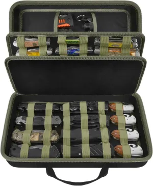 Knife Display Case for 56  Pocket Knife, Folding Knives Storage Holder, Knife Collection Carrying Box for Tactical, Hunting, EDC, Survival, Camping, Mini Knives, Butterfly Knife Organizer（Green