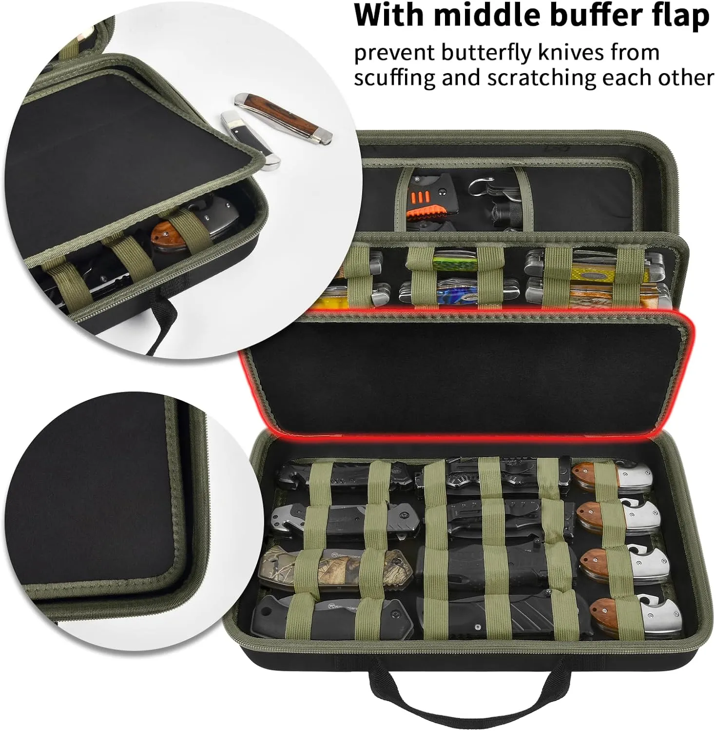 Knife Display Case for 56  Pocket Knife, Folding Knives Storage Holder, Knife Collection Carrying Box for Tactical, Hunting, EDC, Survival, Camping, Mini Knives, Butterfly Knife Organizer（Green